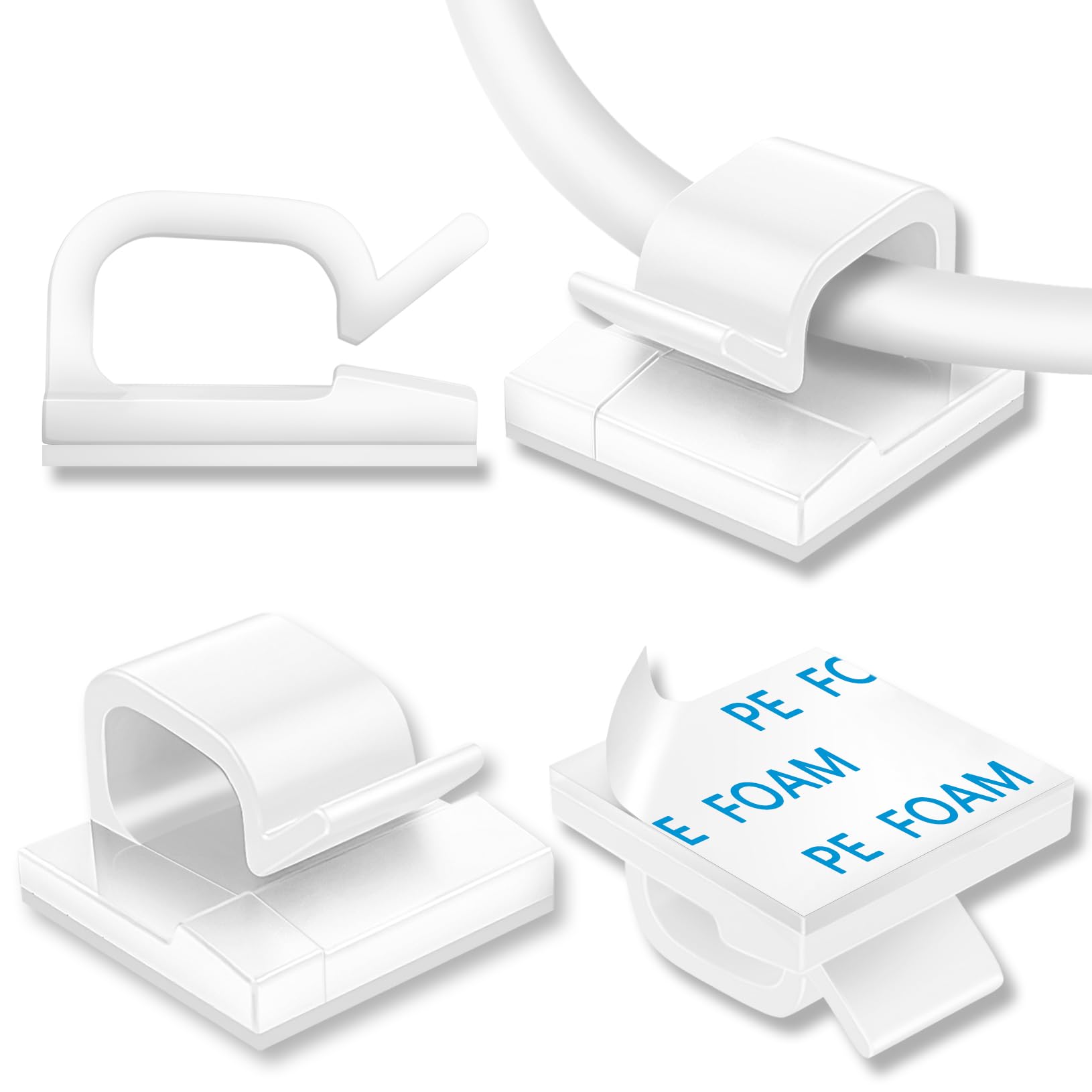 100 Stück Kabelclips, selbstklebende Kabel-Organizer, Kabelhalter, Draht-Clip, Draht-Management, selbstklebende Haken, Drahthalter für Büro, Zuhause (weiß)