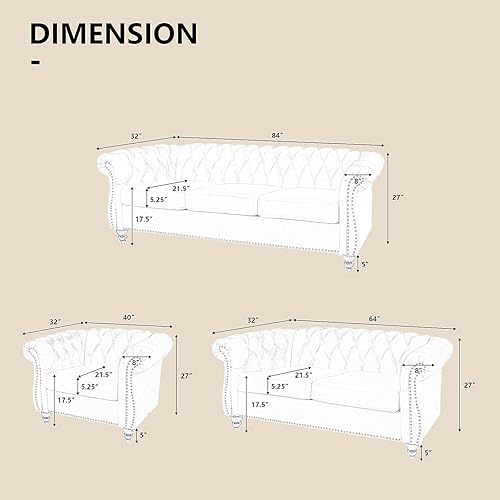 Miniatura 2 de QHITTY Juego de sofá de 3 piezas para sala de estar, sofá modular Chesterfield, contemporáneo, tapizado, de terciopelo, para sala de estar, oficina,