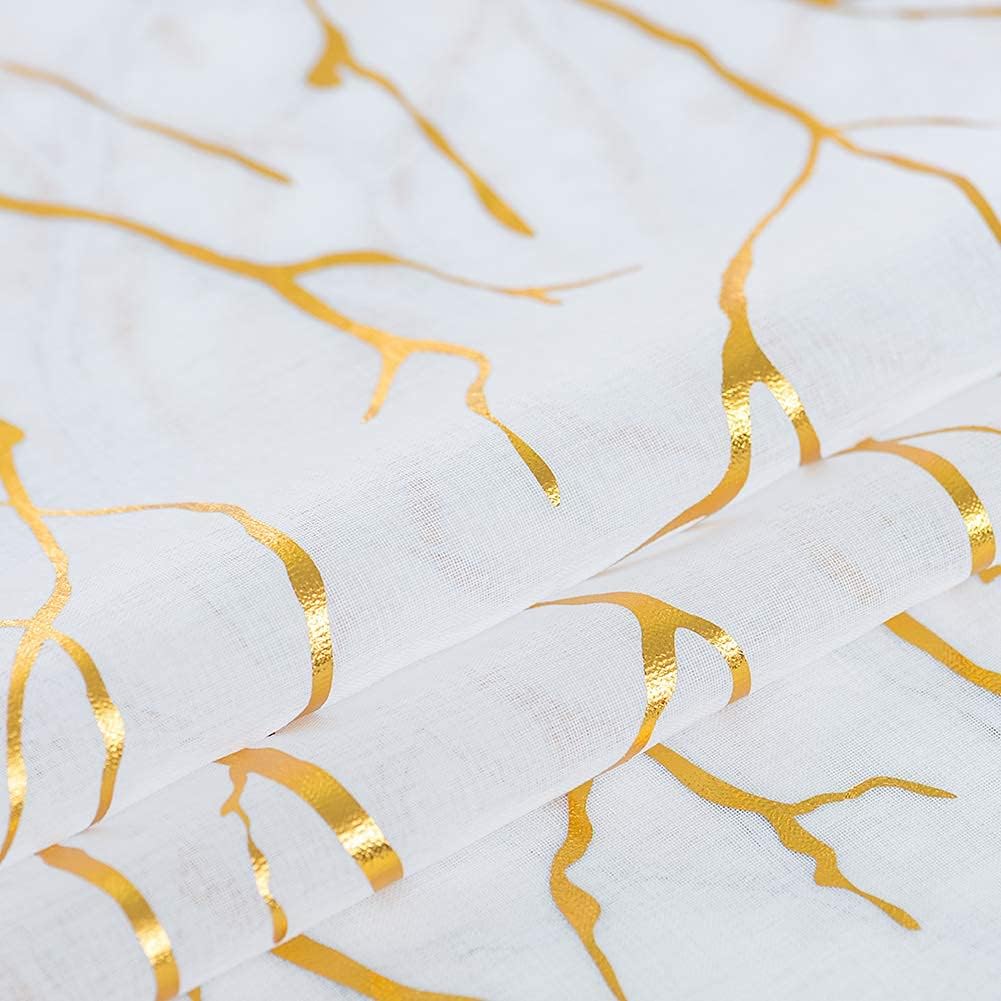 Kotile Gold White Sheer Curtains 95 Inches Long 2 Panels Metallic Gold Foil Tree Printed Shimmer Sheer Curtains Light Filtering Grommet Privacy Sheer Curtains for Living Room, 52 x 95 Inch, White Gold