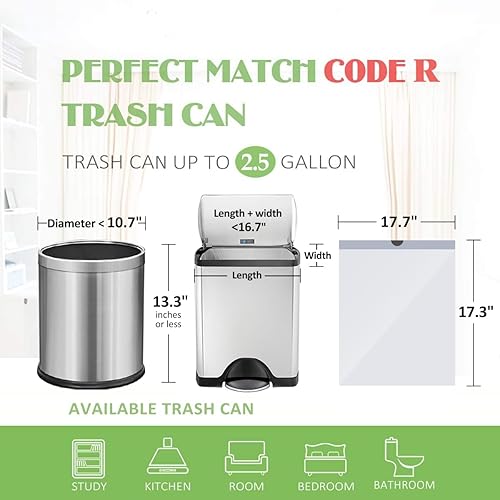 Miniatura 2 de Teivio, 220 bolsas de basura con cordón fuerte de 2.5 galones, bolsas de basura para baño, bolsas de plástico pequeñas para el hogar, oficina,