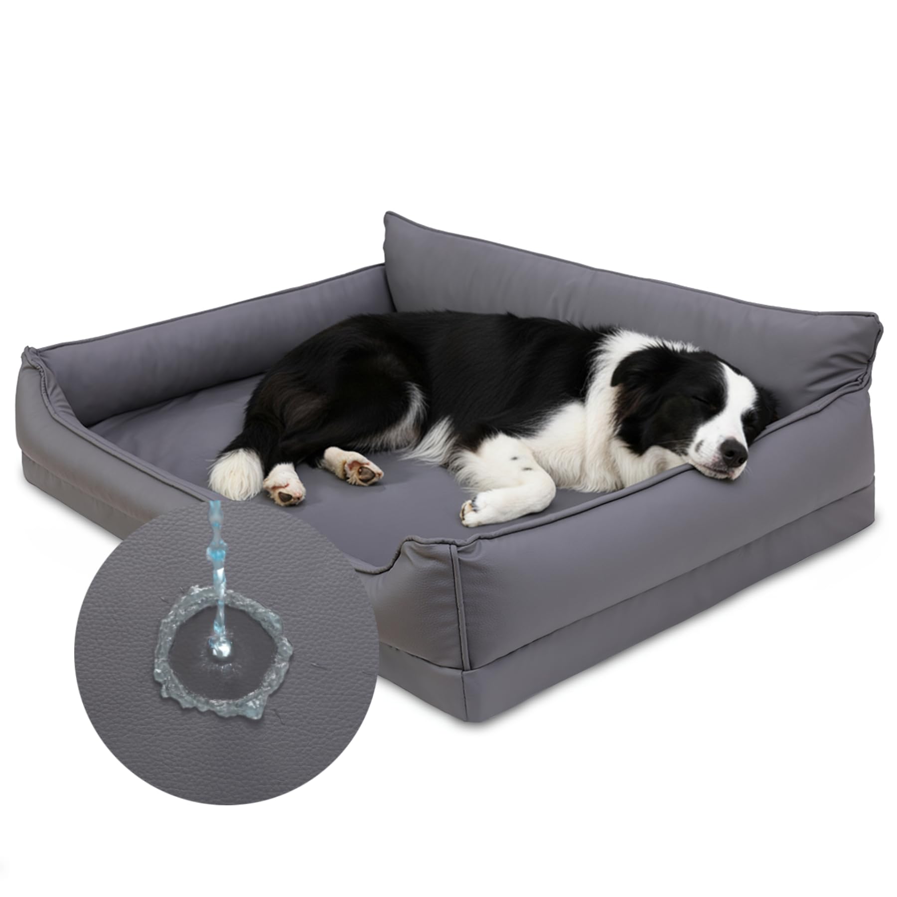 Favodormir Cuccia Cane Interno Taglia Media,Ecopelle Divano Per Cani Impermeabile-91x68 cm,Cuccia Cane Schiuma a Uovo,Cuscino Rimovibile Lavabile,Lettino Per Cani Antiscivolo, Grigio