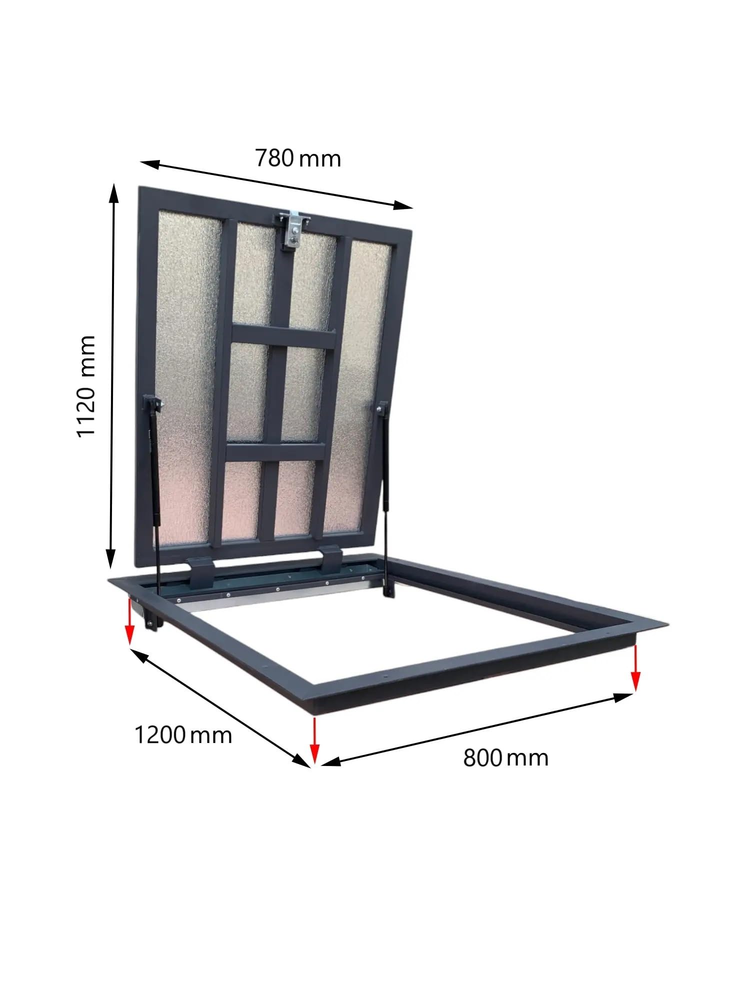 S-Lion Vloerluik Thermo Max 4, 100 x 120 cm, met gasveer, vergrendeling met handvat en vierzijdige afdichting, schachtafdekking voor kelder en revisieschacht, frame van aluminium profiel, 1000 x 1200