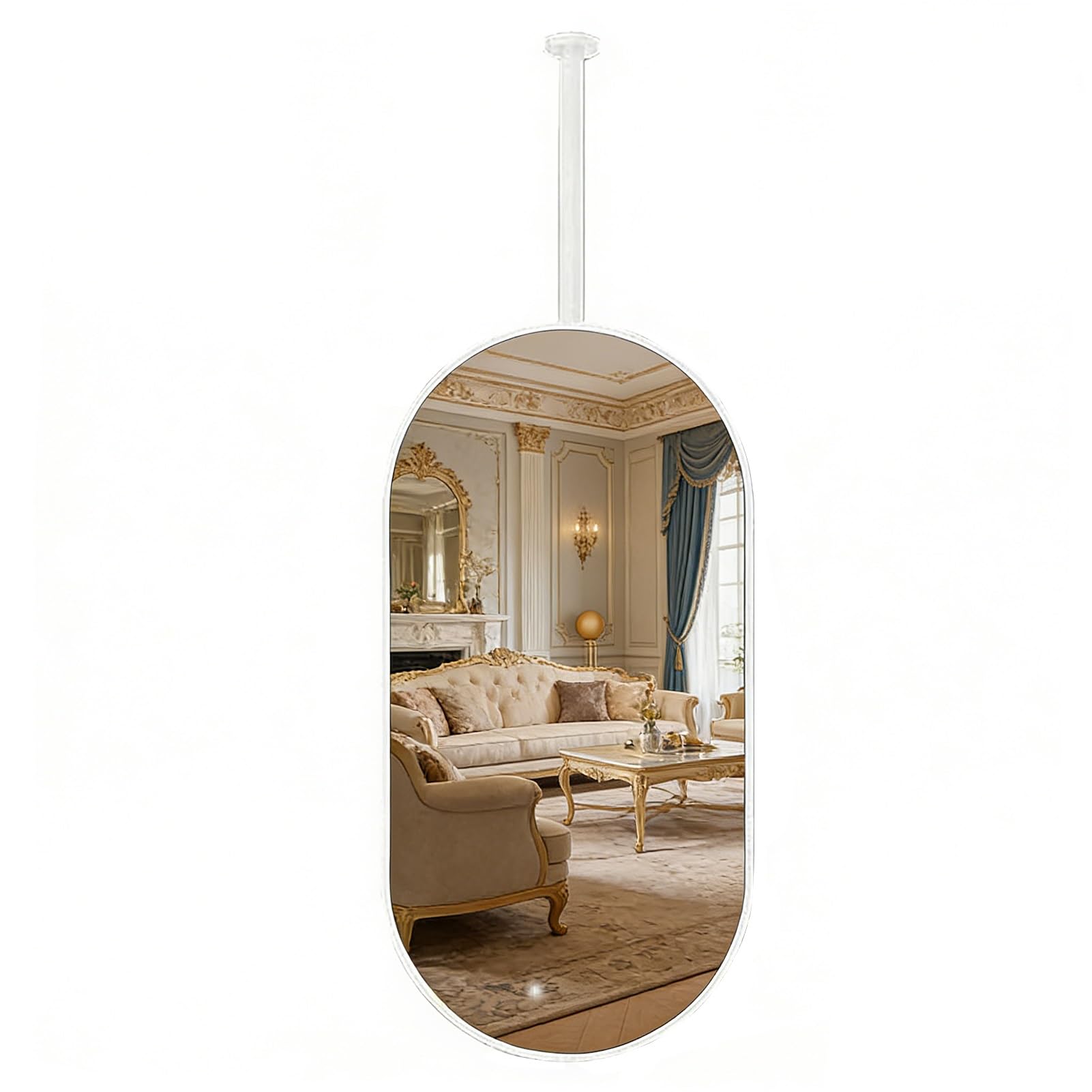 FGXHHS Ceiling Mirror - Oval White HD Vanity Make-up Mirrors, Home Decor Bathroom Over Sink Mounted Metal Frame Mirrors(40cmx70cm)
