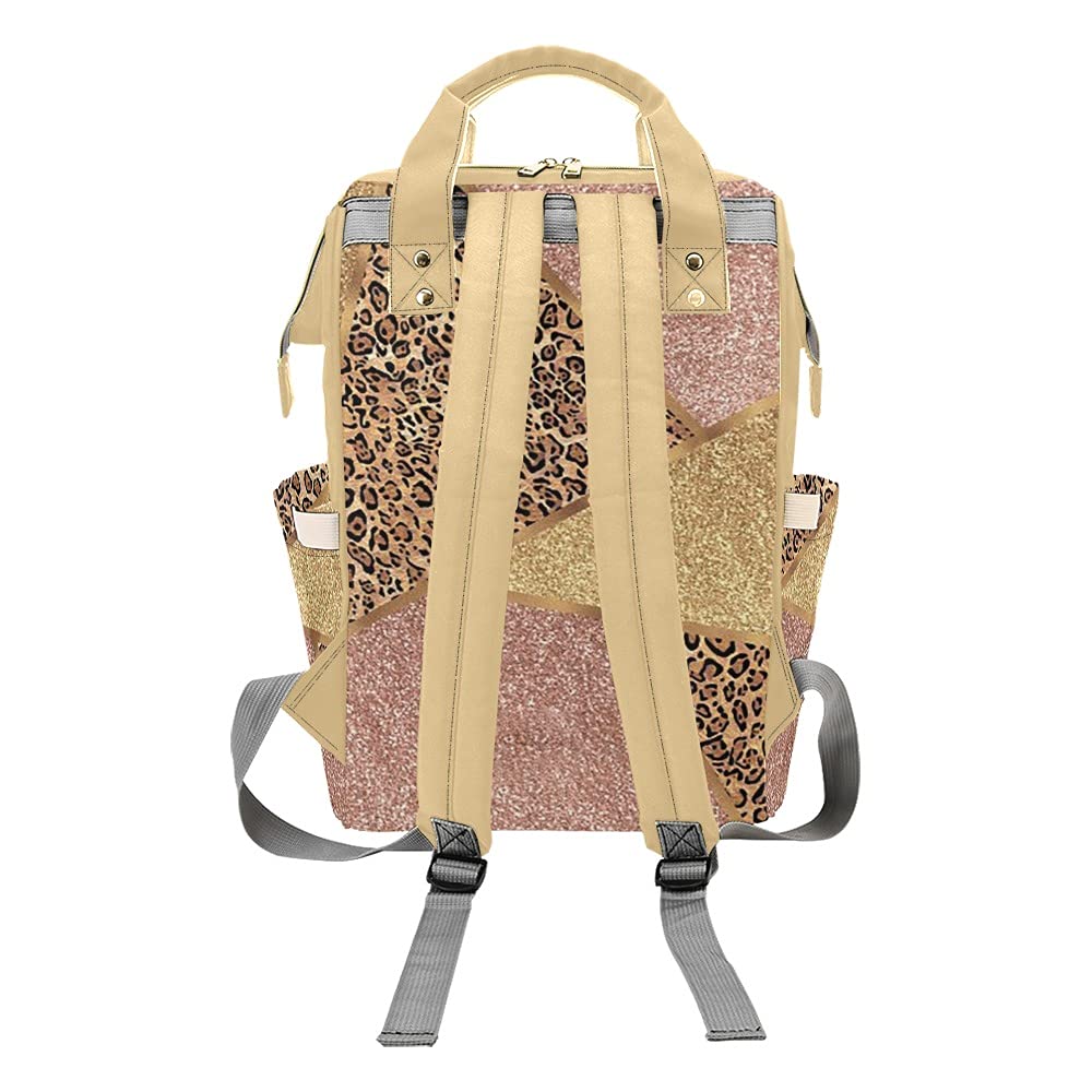 Gold Blush Glitter Leopard Diaper Bag Backpack with Name for Men Women Custom Personalized Nursing Baby Bags Shoulders Travel Bag Daypack