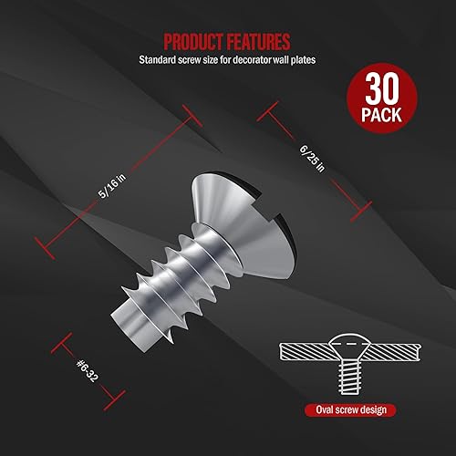 Miniatura 2 de ENERLITES Tornillos de repuesto para placa de pared decorativa, tornillos de cabeza ovalada de 516 pulgadas de longitud, acabado brillante pintado,