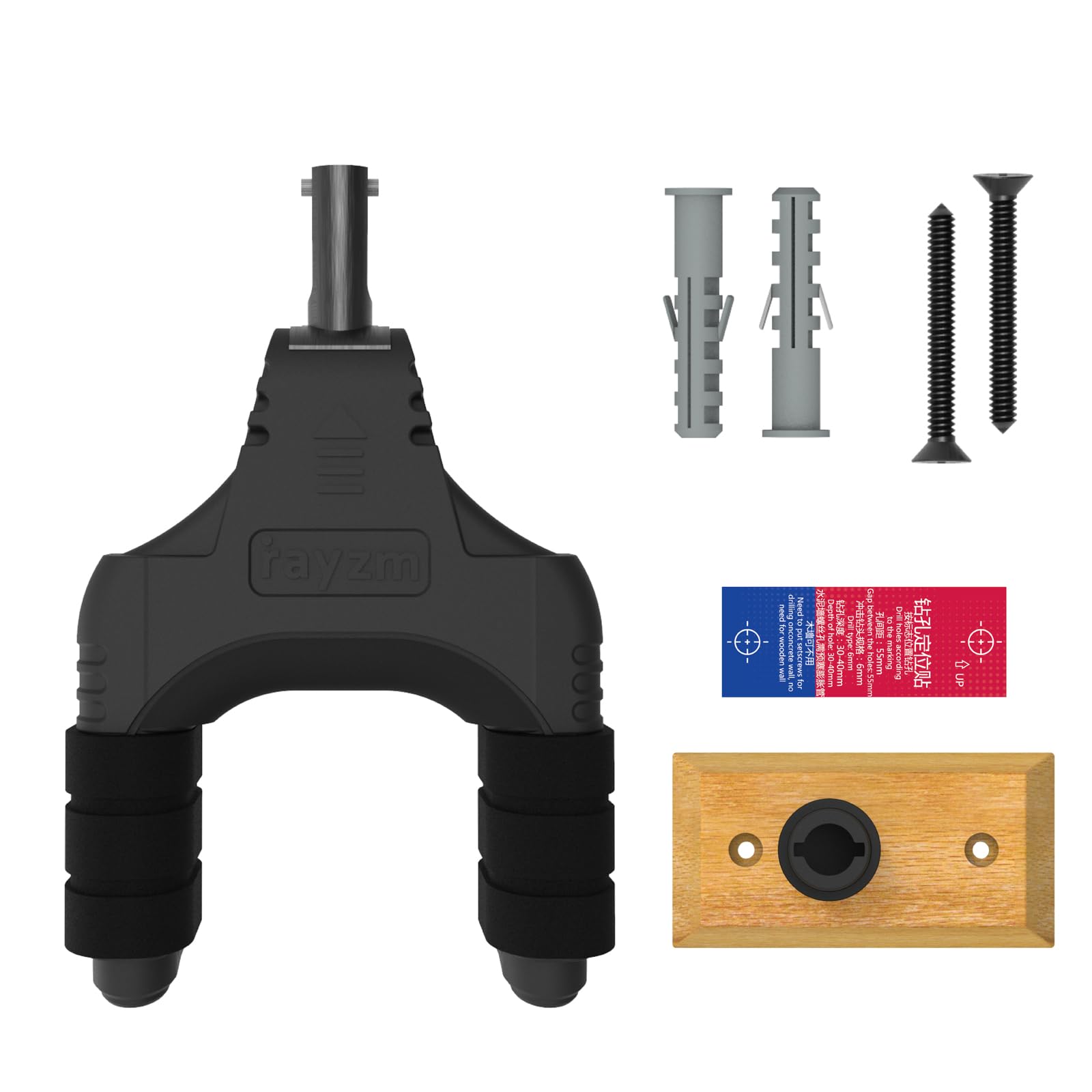 Rayzm Gancio da Muro per Chitarra Autobloccante, Supporto per Chitarra con Blocco Automatico della Gravità, Robusto Supporto per Gancio per Staffa per Strumenti per Chitarre, Mandolino,Base in Legno