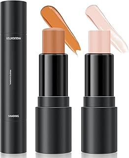 Concealer Contour Stick Highlighter Stick Dual-Ended 2 Color Cream Concealer Contouring,V Face Brightens Nose,Long Lasting & Waterproof Makeup Pen (02 Nude+Light brown)