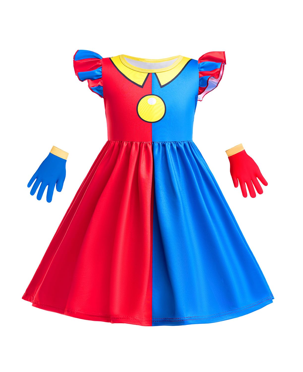 Koongso Pomni Clown Dresses for Girls, Kids The Amazing Digital Circus Cosplay Dress with Gloves for Halloween Carnival Birthday Party
