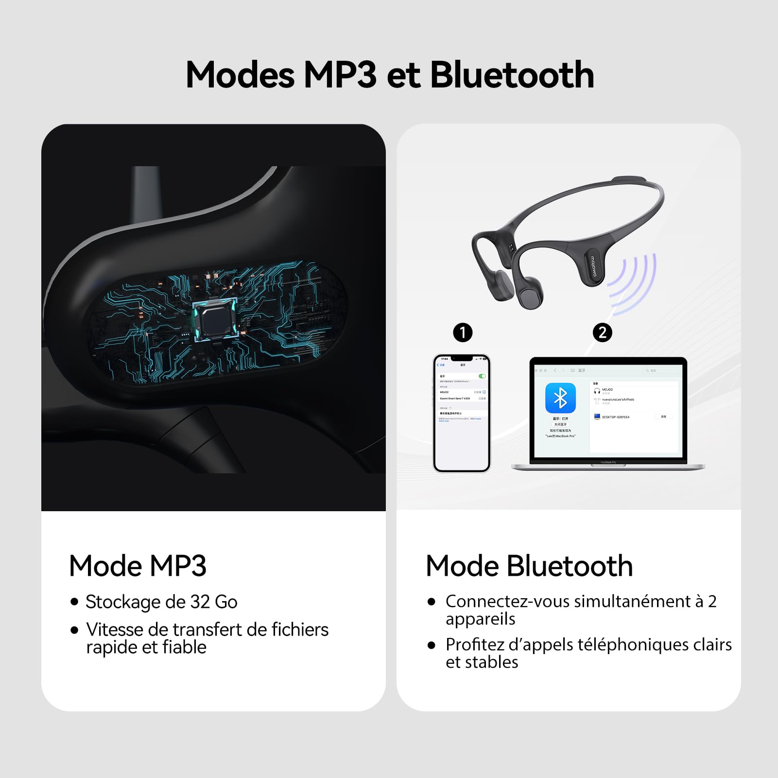 mojawa Run Plus – Écouteurs à Conduction Osseuse Natation, Casques Étanches IP68 avec MP3 Intégré 32 Go, pour Course à Pied, Cyclisme et Sport, Bluetooth 5.2, Micro ENC – Orange