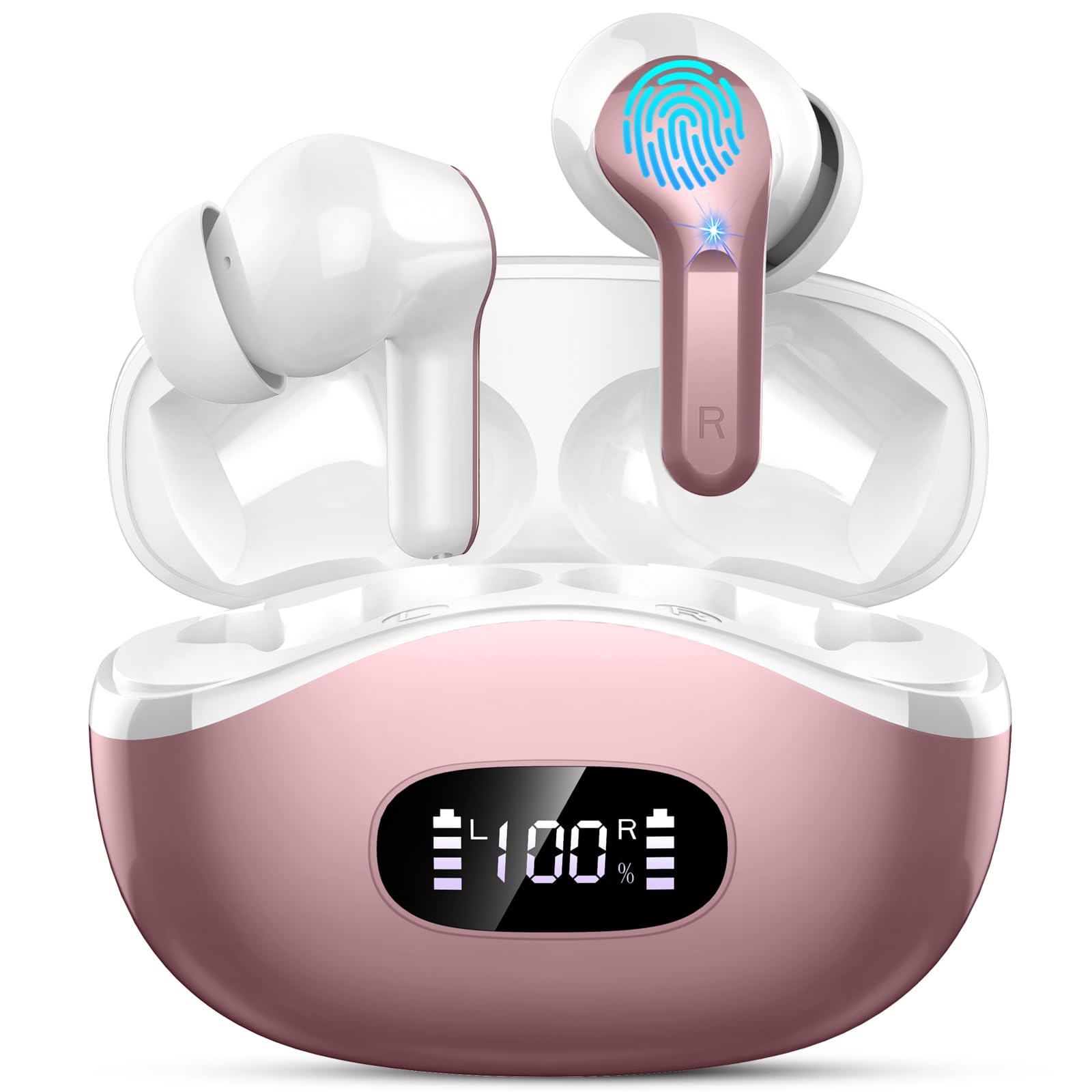 Wireless Earbuds Bluetooth Headphones, 2025 Hi-Fi Stereo Deep Bass Ear Buds, 4 ENC Noise Cancelling Mic, USB Fast Charging in-Ear Earphones, IP7