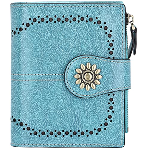 Lavemi Womens Leather Wallet Small Compact RFID Blocking Credit Card Case Purse with Zipper Pocket(Light Green)