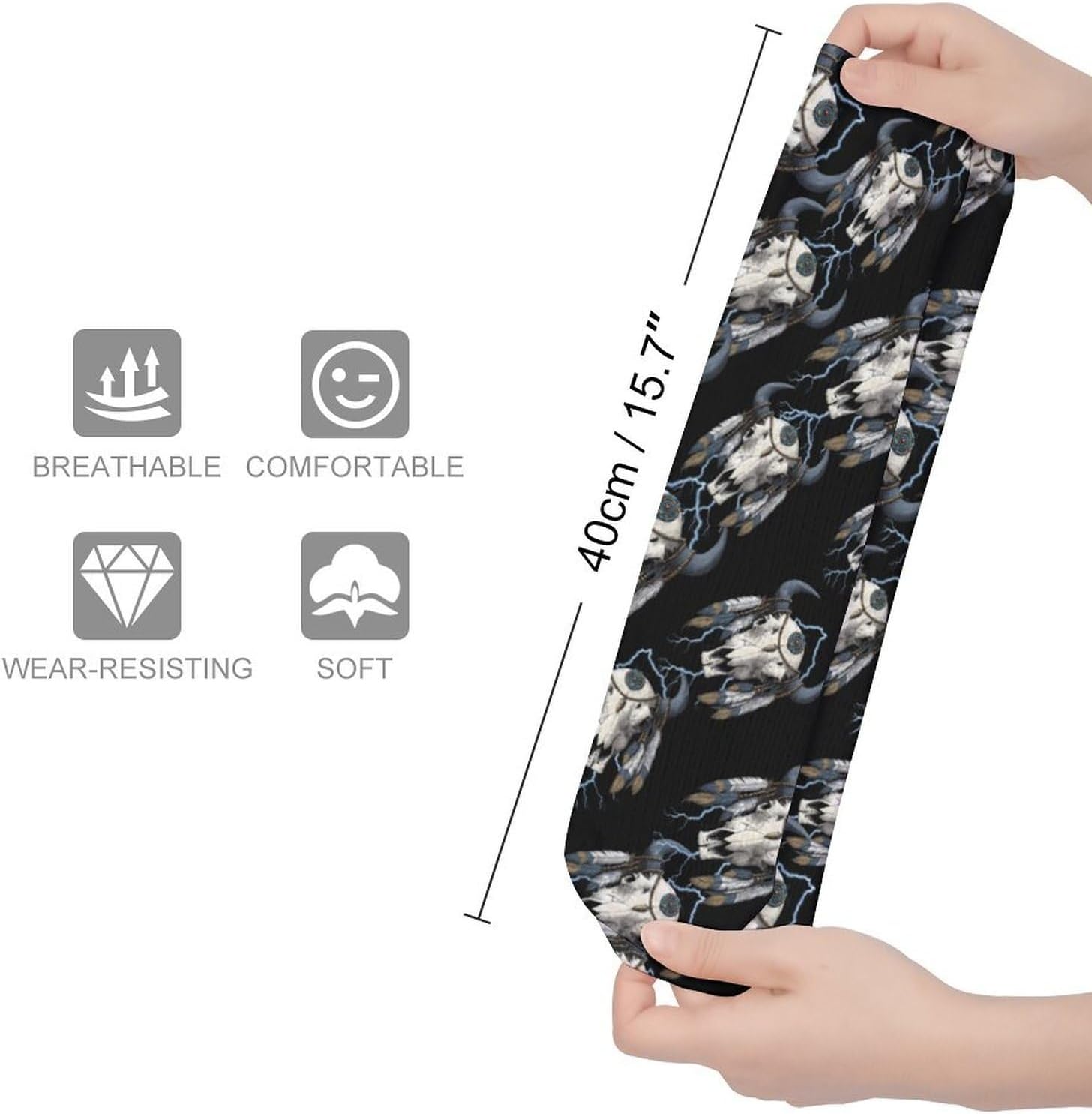 Vintage 90s Thunder Native Indian Bison Skull Knee High Socks Casual Long Stockings Over Calf Sock Tube for Women Men