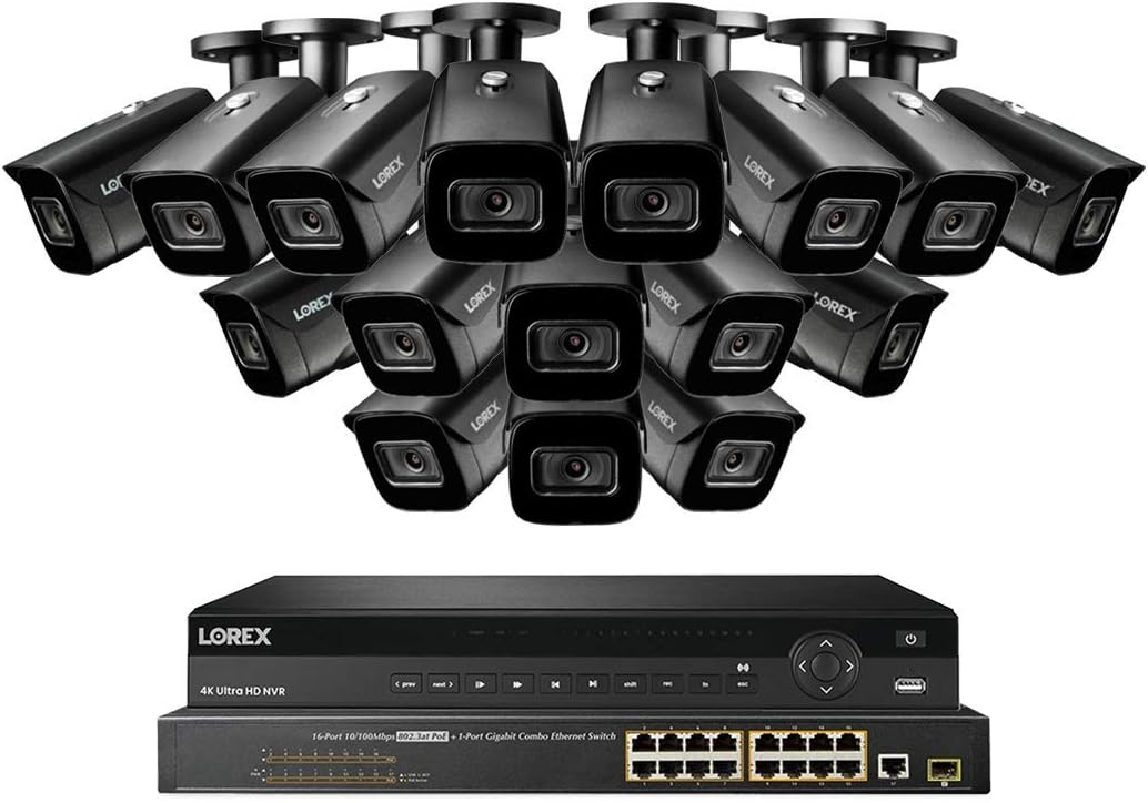 Lorex 4K 32-Channel Nocturnal NVR System with Nocturnal 3 Smart IP Optical Zoom Security Cameras with Real-Time 30FPS Recording 16 / Black