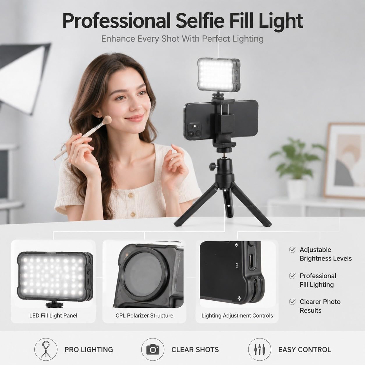 Tattoo Lampe mit CPL Filter Handy, polarisiertes LED Fülllicht mit 180 LEDs und Stativ, kabelloses Tattoo Foto Set für Handy Fotografie, Live-Streams, Selfies und Tattoo Zubehör