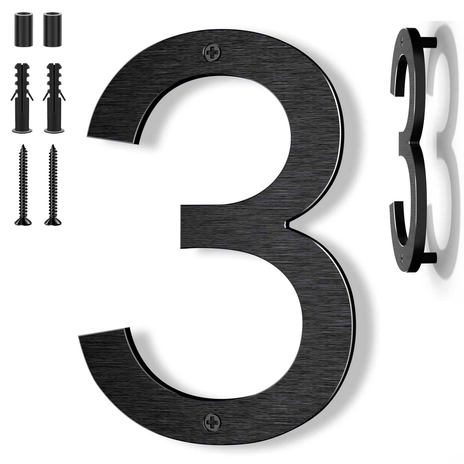 Large Door Numbers, 8 inch/20cm House Numbers, Large Brushed Modern House Number, 3D Floating Exterior Modern,Metal Aluminum Alloy Address Numbers for House Apartment Hotel Courtyard Garage -Black (3) — image 1