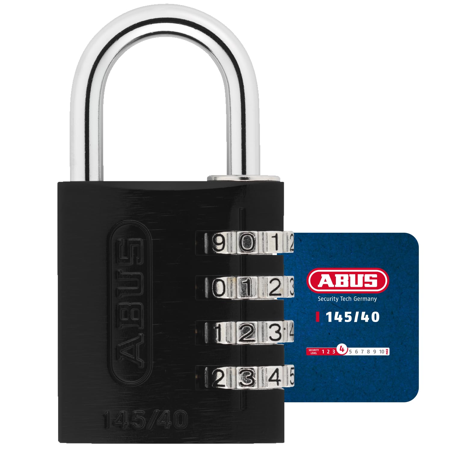 ABUS Zahlenschloss 145/40 Schwarz - Kofferschloss, Spindschloss u. v. m. - Aluminium-Vorhängeschloss - individuell einstellbarer Zahlencode - ABUS-Sicherheitslevel 4