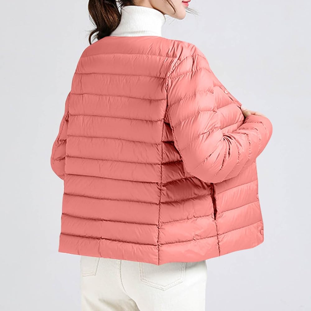 Womens Lightweight Quilted Puffer Jackets Collarless Snap Packable