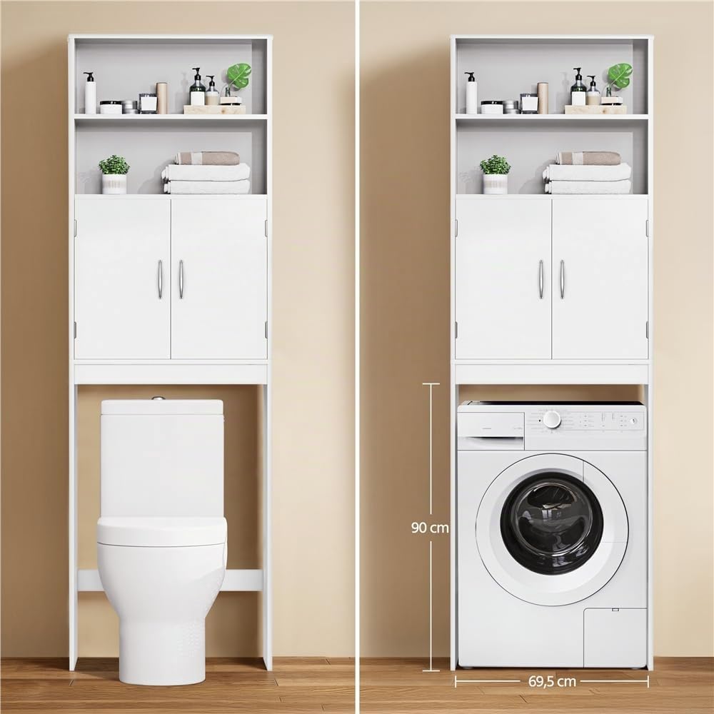 Yaheetech Mueble sobre Inodoro 72x20x195 cm con Estante Ajustable y 2 Puertas Armario para el Inodoro Almacenamiento sobre el Inodoro WC Mueble para Baño