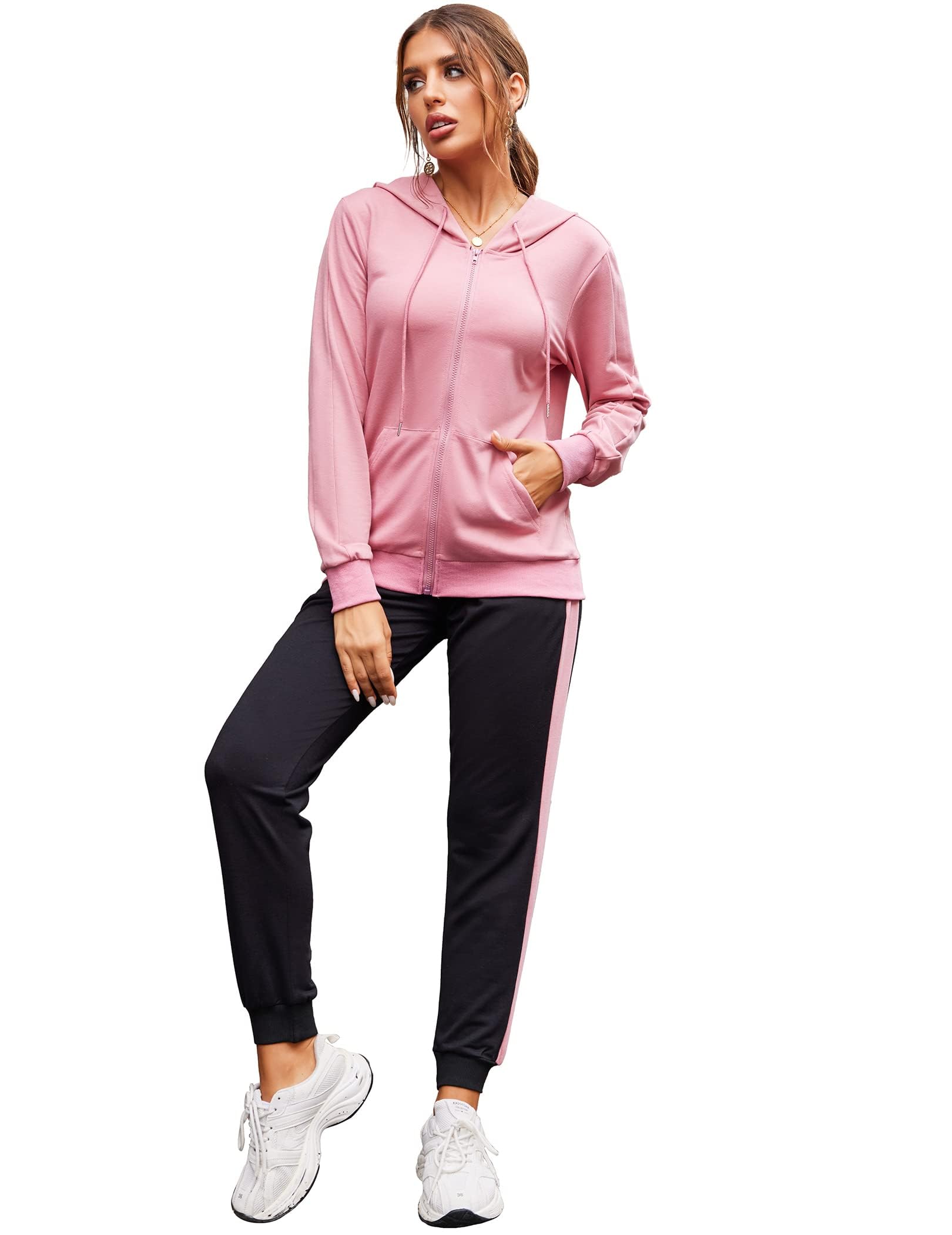 Parabler Conjunto deportivo de 2 piezas para mujer Chaqueta con capucha y cremallera para mujer Pantalones deportivos Conjunto informal