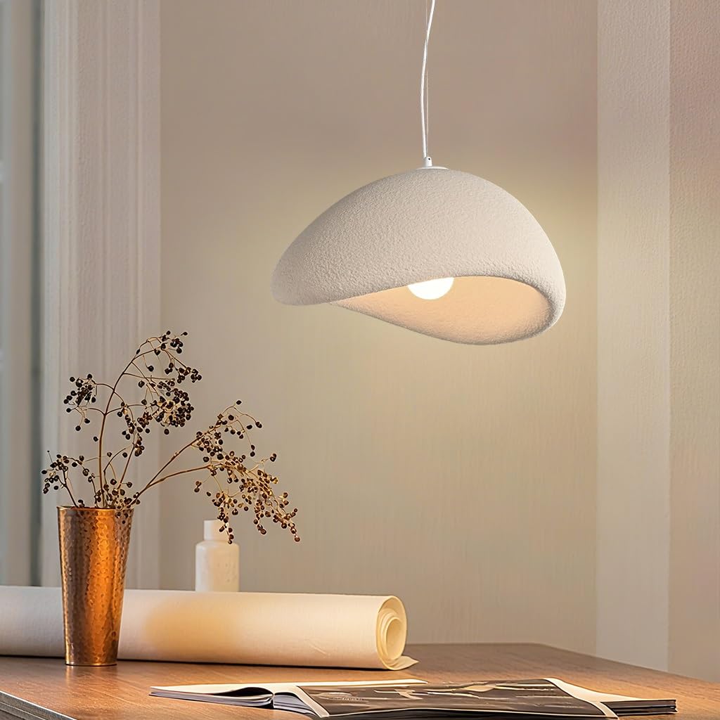 Wabi Sabi Style Lampa Wisząca E27 Ręcznie Wykonany Żyrandol Rzeźby Z Polistyrenu Nowoczesne I Proste Regulowane Wysokość Światła Wieszące Nadające Się Do Salonu Jadalni Kuchni(40cm)