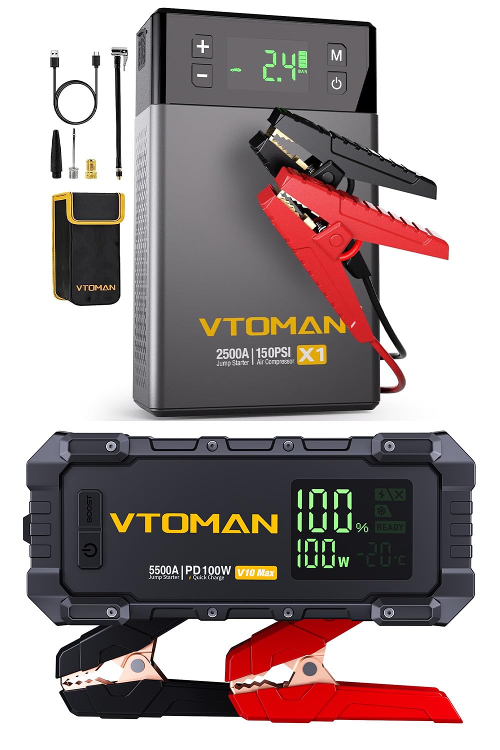 VTOMAN X1 Jump Starter with Air Compressor V10 Max 5500A Jump Starter 100W Two-Way Fast-Charging
