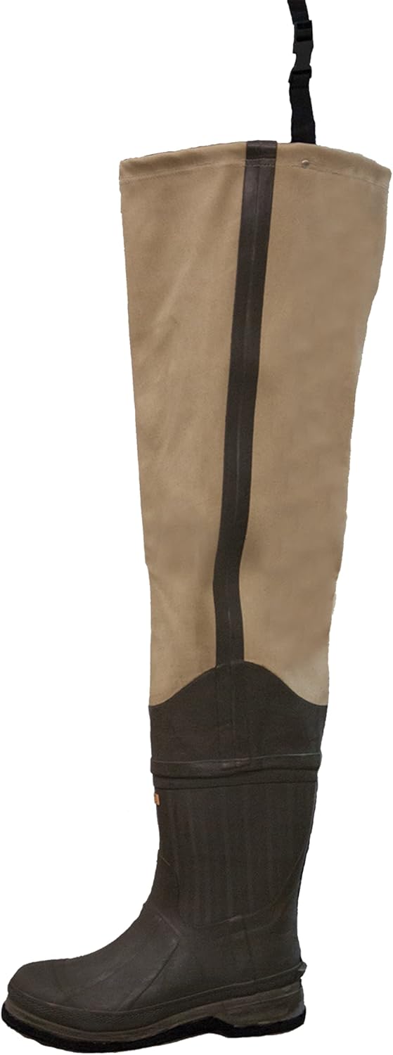 FROGG TOGGS Bull Frogg 3-ply Waterproof PVC Canvas Fishing Bootfoot Hip Wader for Fishing, Cleated or Felt, Felt, 7