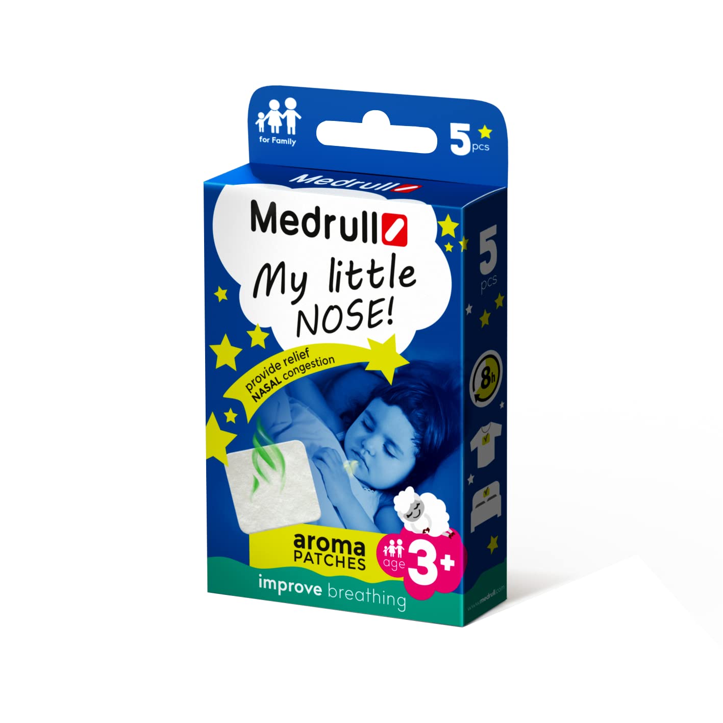 Medrull Parches aromáticos My Little Nose (25 unidad) Parches para síntomas de resfriado, tos y gripe - Parche de aromaterapia con aceites esenciales - Alivio durante 8 horas - A partir de 3 años