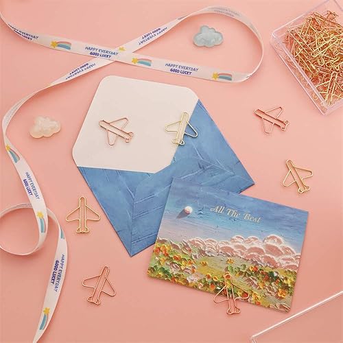 Miniatura 3 de 30 clips de papel con forma de avión con caja transparente, oro rosa y oro amarillo, divertidos y lindos marcadores de papel clips para planificar