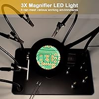 Vista 6 de Manos magnéticas que ayudan a soldar tercera mano, soporte para placa de circuito PCB con lámpara de aumento LED 3X, soporte para pistola de aire