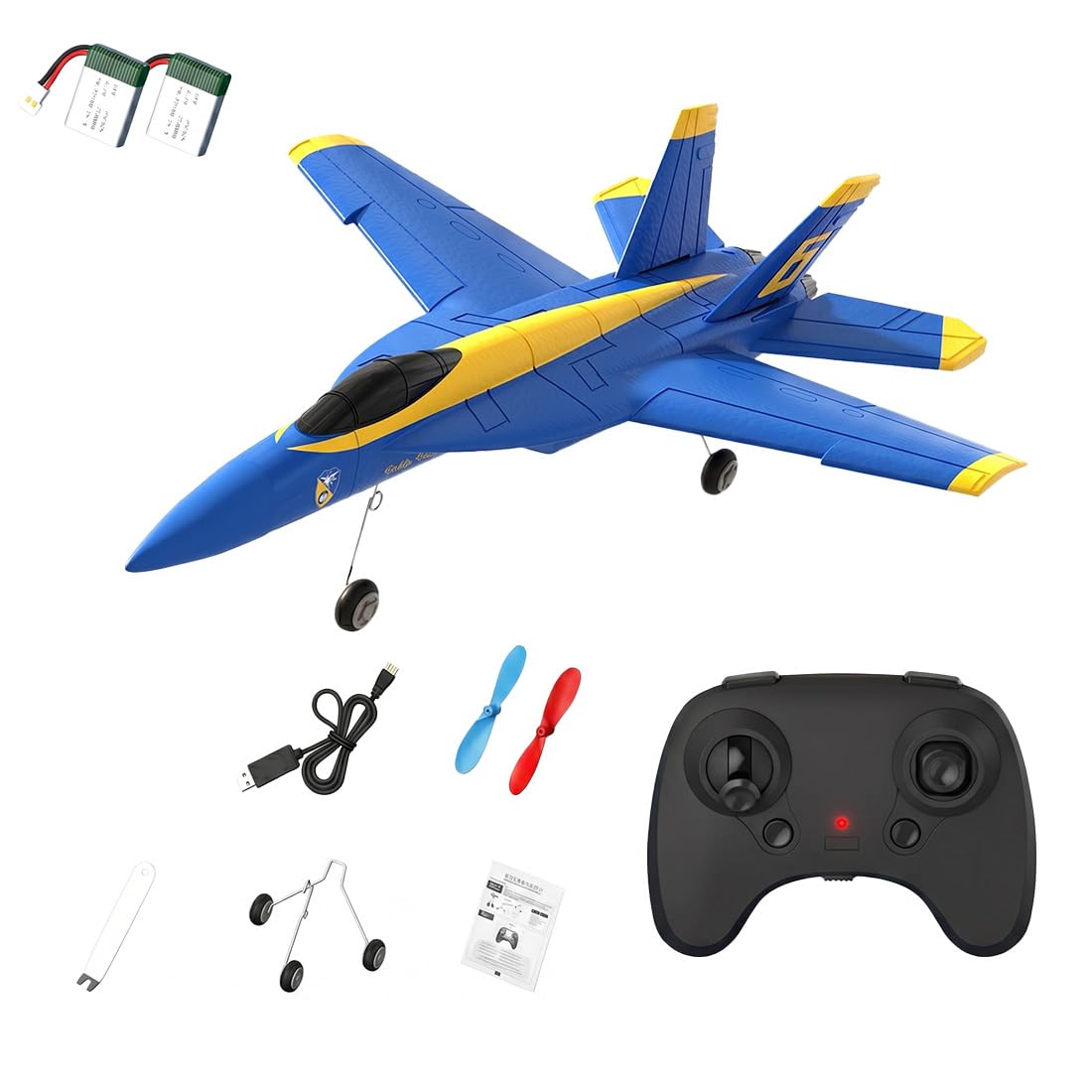 F-18 - Aereo radiocomandato in schiuma EPP a 2 canali, 2,4 GHz, con luci LED, giroscopio a 6 assi, doppio motore, lancio manuale e decollo a scorrimento per adulti