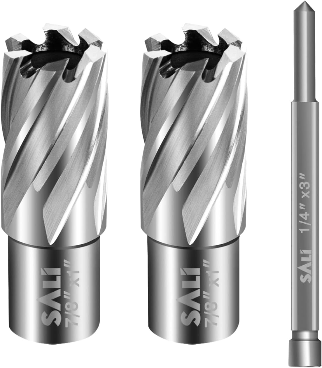 SALI2 pcs Annular Cutter Diameter 7/8 Inch with Weldon Shank 3/4" (with 2 Flats) Cutting Depth 1" Mag Drill Bit for Magnetic Drill Press HSS Fully Ground Drill with One 1/4"*3" Pilot Pin