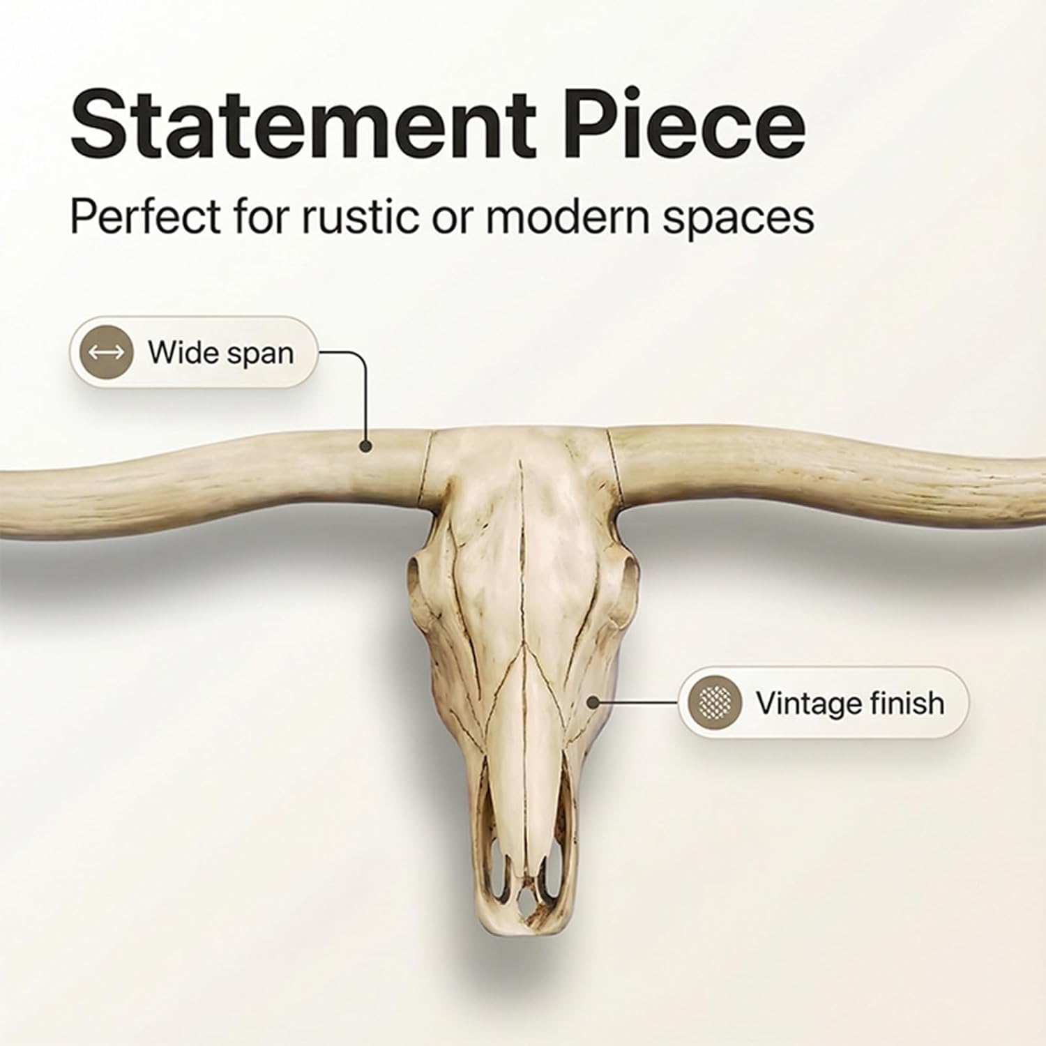 SJVKIGHU Longhorn Wall Decor,Cow Skull Wall Art, 39-Inch Longhorn Skull Wall Sculpture, Faux Taxidermy Animal Head Handmade Farmhouse Decor,Home Office(Silver)