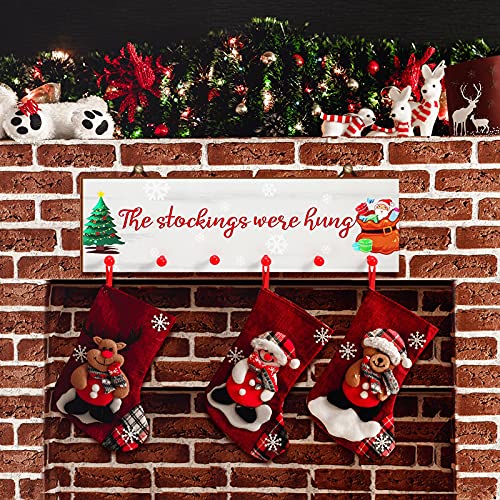 image for Maitys Wood Christmas Stocking Holder with 6 Red Hooks, The Stockings 