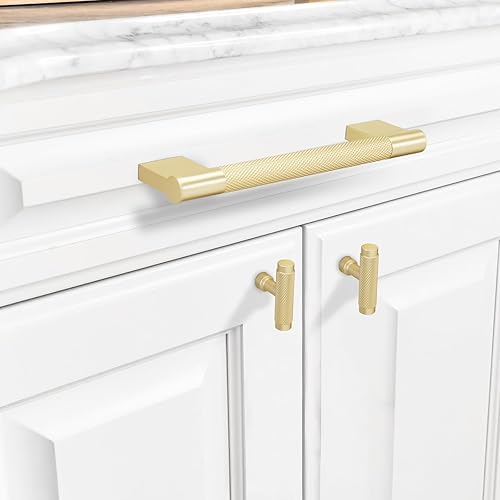 Miniatura 3 de COTYKILEY Paquete de 10 manijas de gabinete de latón cepillado de 7.5 pulgadas (7.559 in) con moleteado dorado para gabinetes de cocina, manijas de