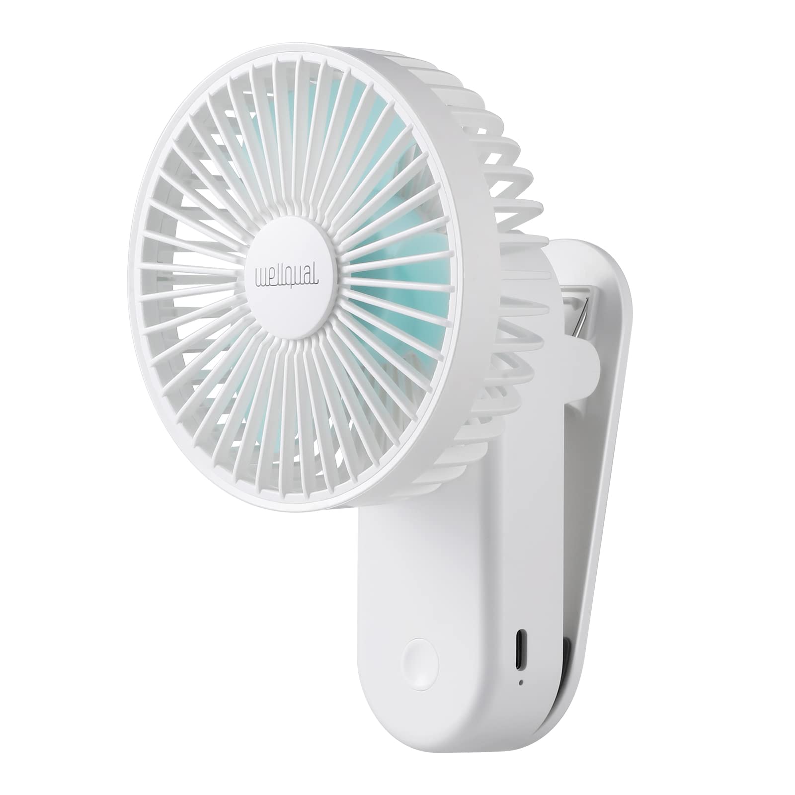 Handheld Mini Fan, Portable Clip on Fan Battery Operated, 3 Speeds Personal Hand Fan, Small Powerful Desk Fan with Magnet Base, Travel Fan, Stroller Fan Rechargeable for Outdoor Home Office(white)