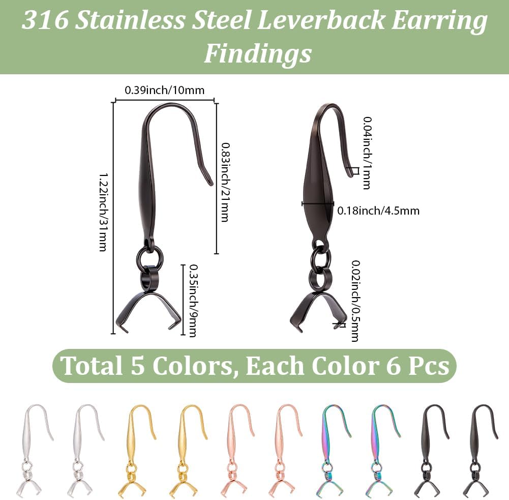 SUNNYCLUE 30pcs Earring Hooks with Pinch Bail Fish Hook Earring Findings image 2