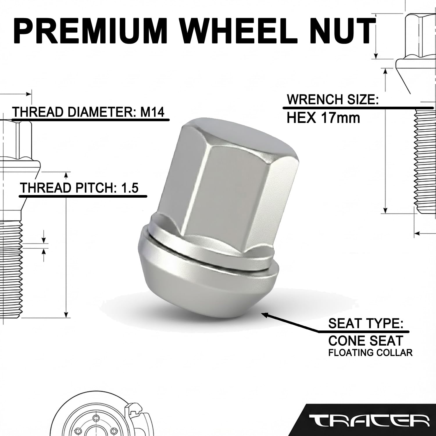 TRACER Set di 20 dadi per ruota M14 x 1,5 cono 60° Ford Galaxy S-Max Edge