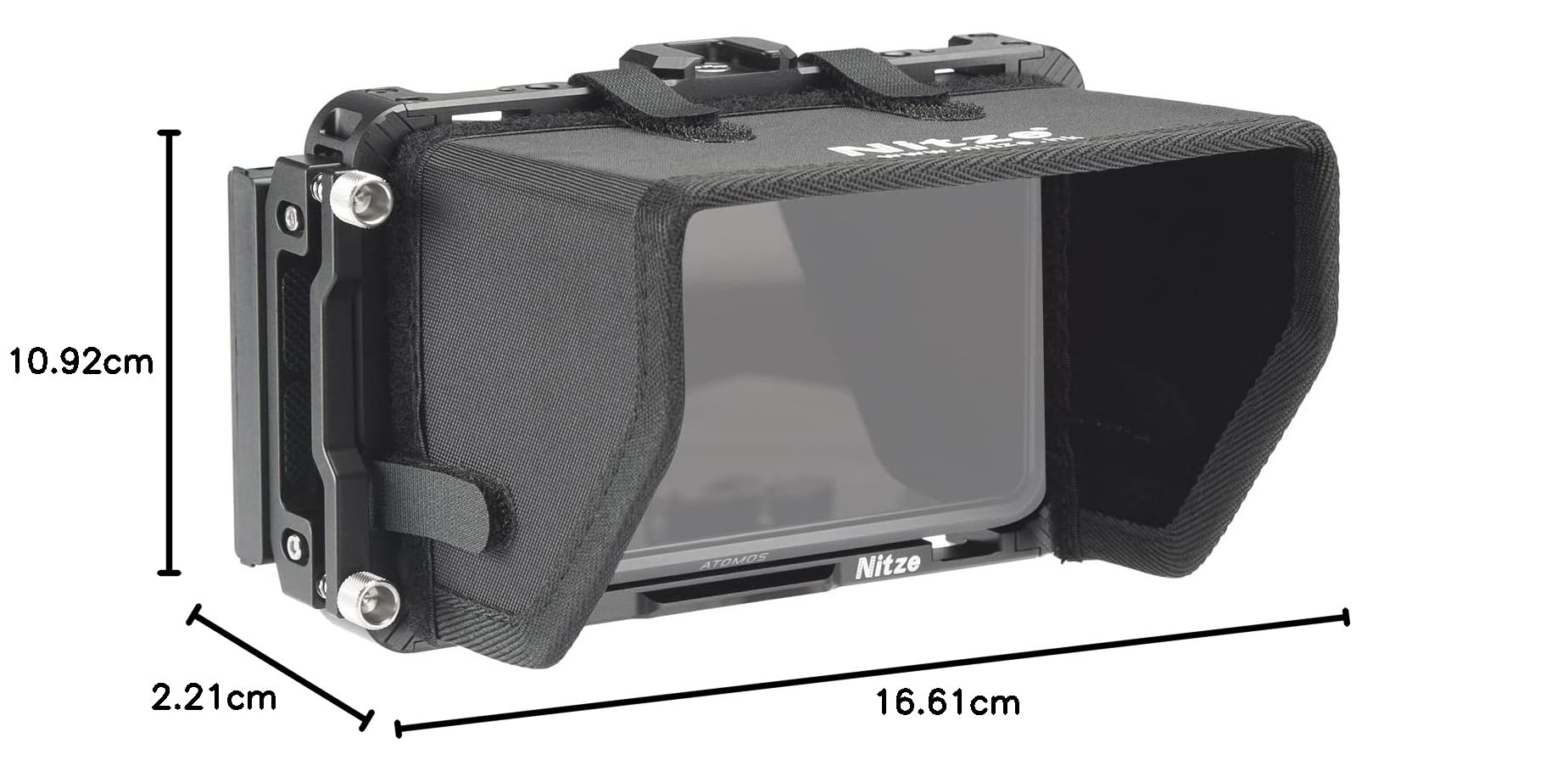 Nitze Cage for Atomos Ninja/Ninja Ultra/Ninja V/Ninja V+/ Zato Connect/Shinobi Monitor, Gabbia con Morsetto per Cavo HDMI e Paraluce - JT-A02B