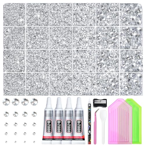 LOTWOW Silver Bedazzling Kit with Rhinestones 35000PCS Multi Size Rhinestones Nail Gems Diamond Art Bedazzler Kits with Pickup Pen B7000 Glue Diamond Art Glitter Gem Sequins Craft Set