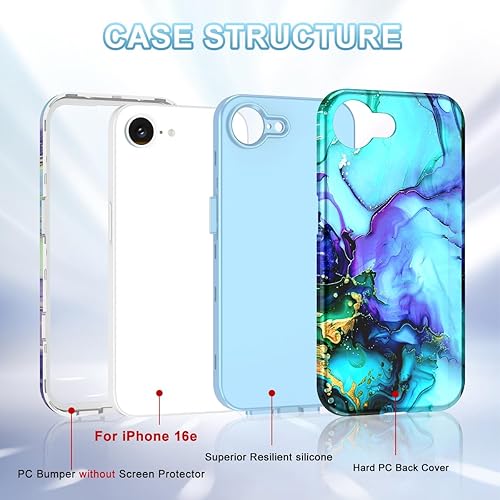 Miniatura 2 de Btscase Funda para iPhone 16e (2025), [probada en caídas de grado militar] Diseño de patrón de mármol delgado, resistente, a prueba de golpes, para