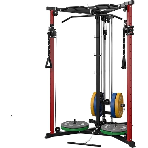 syedee Cable Crossover Machine, Functional Trainer with 17 Adjustable Positions, Cable Fly Machine,350lbs Home Gym Equipment with Pulley System, Pull-Up Bar, Cable Bar, and LAT Pull Down System