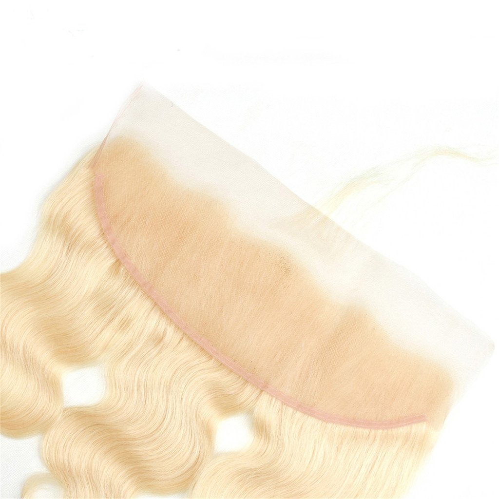 XRS Hair Wig #613 Blonde Ear To Ear Full Lace Frontal Closure 13x4" Body Wave Brazilian Virgin Real Human Hair Lace Front Closures Top Extensions With Baby Hair Bleached Knots 8Inch