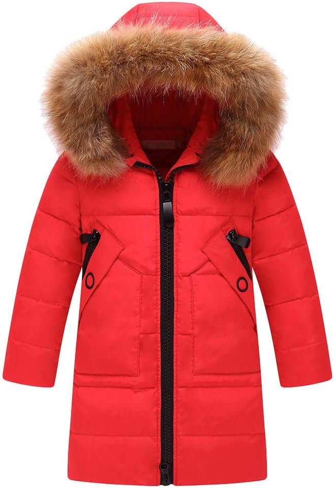 AnFeng Baby Boy Clothes Kids Girls Winter Faux Hooded Down Coat Jacket Padded Overcoat (Red, 7-9 Years)