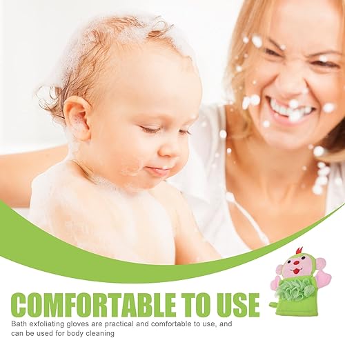 Miniatura 6 de LALAFINA Guantes de baño para el cuerpo, 3 piezas, guantes de baño, esponja de baño, gato, ganado, mono, animales, toalla de diseño suave para baño,