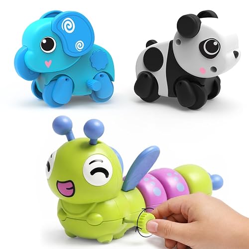 Innovitoy Wind-Up Crawling Toy Set for Kids – Caterpillar, Panda & Elephant Animal Crawling Toys – Fun & Safe Mechanical Toys – No Batteries – Pack of 3
