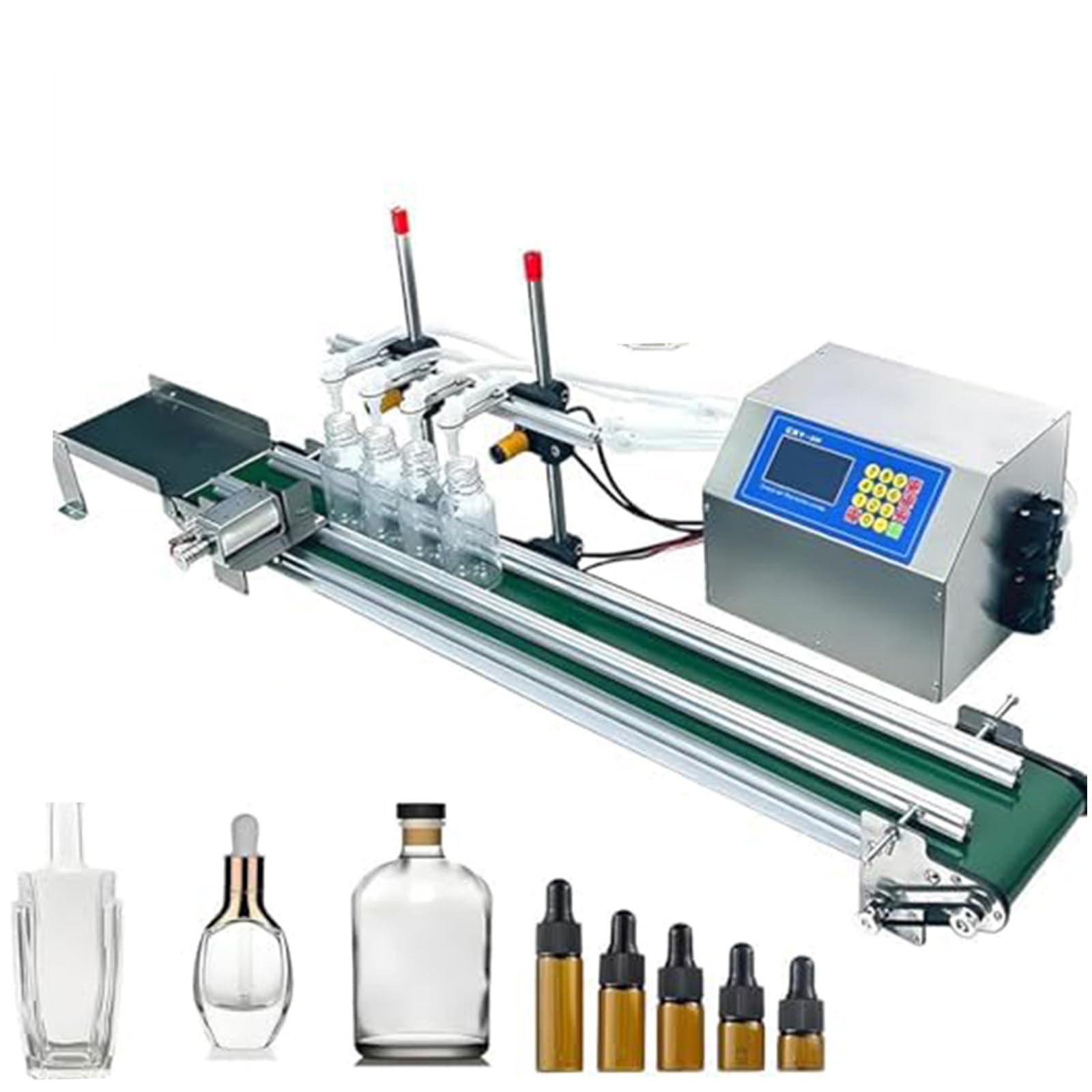 Automatyczna linia do napełniania płynem z 4 głowicami, przenośnikiem taśmowym i sterowaniem cyfrowym; miniaturowa automatyczna linia produkcyjna do perfum, olejków, wody i soków 4H3200