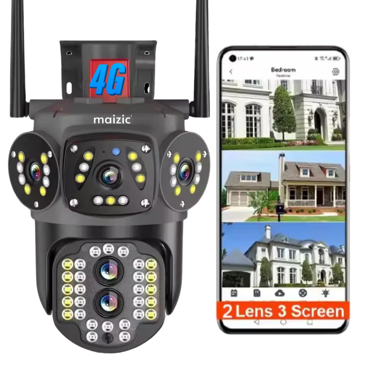 Maizic Smarthome 4G/5G FHD 5+5MP Pan/Tilt Dual Lens/Triple Screen View Zoom CCTV Outdoor Camera, Night Vision, Waterproof(IP66), 2 Way Audio, Motion Detection, Support SD Card Up to 256GB (Tricam) (B0DFYVHF5G) Amazon Price History, Amazon Price Tracker