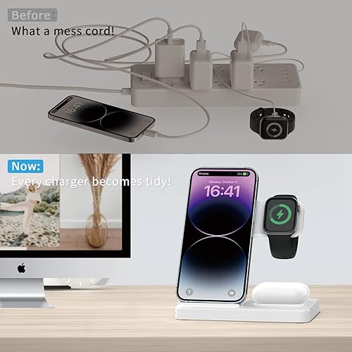 Miniatura 7 de ImmSss Cargador inalámbrico 3 en 1 estación de carga rápida de 15 W compatible con Apple iWatch 8Ultra76SE54321 AirPods 321Pro iPhone1413 ProPro