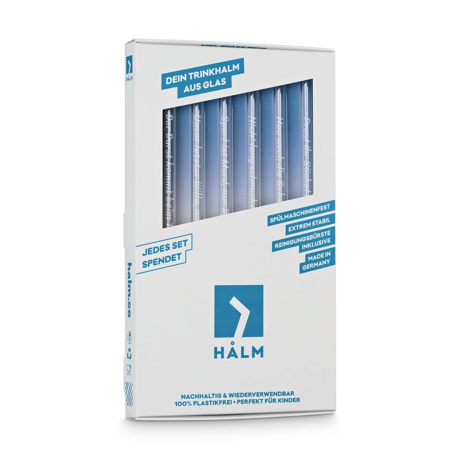 HALM Glasstrohhalme Mit Sprüchen – 6x 15 Cm Kurz, Graviert, Nachhaltig & Spülmaschinenfest
