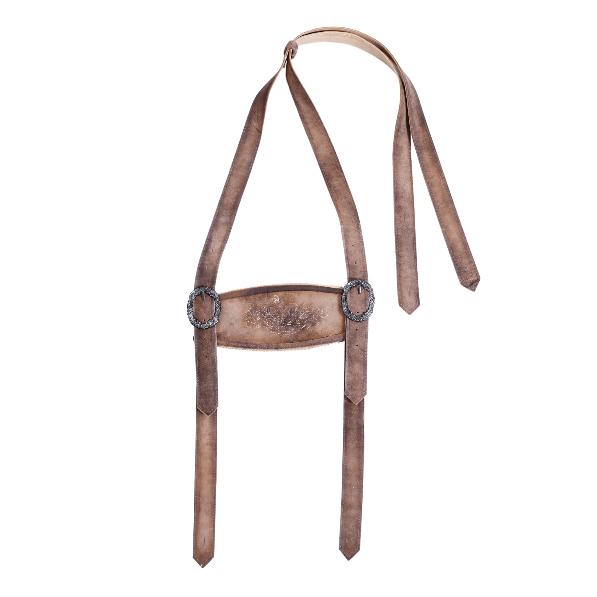 AlpsOak - Bavarian Suspenders for men | Authentic Lederhosen suspenders with buckles for Oktoberfest Costume, Smoke Brown, Standard